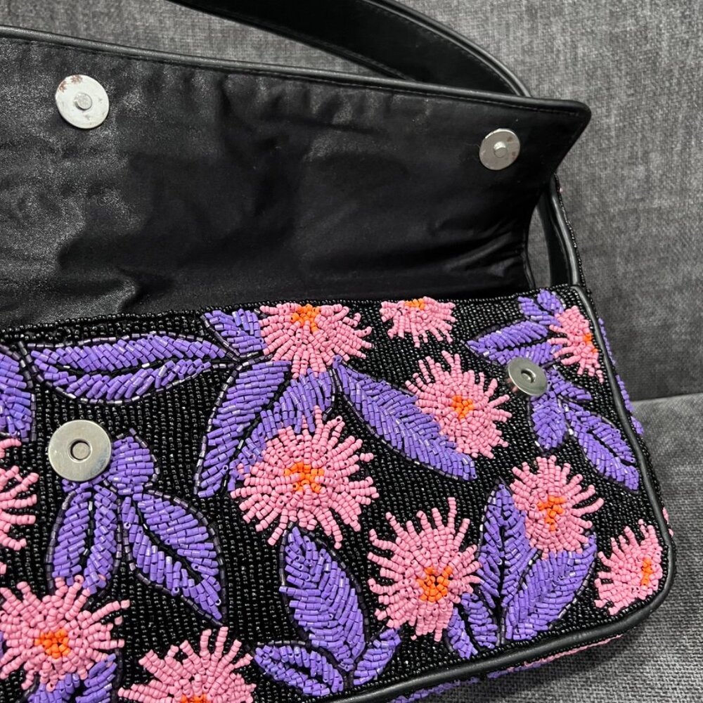 Staud Tommy Beaded Floral Shoulder Bag Quartz Acid - Picture 14 of 15